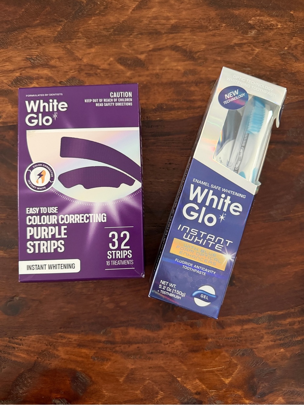 White Glo Whitening Strips and Instant White Gel Toothpaste - with Toothbrush